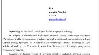 Urzędnicy biura rzecznika praw pacjenta zapowiadają kontrolę w piśmie do TVN24