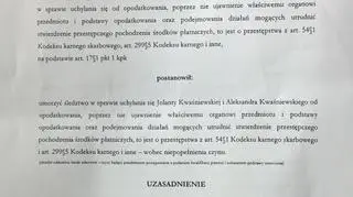 Uzasadnienie umorzenia śledztwa przeciwko Kwaśniewskim
