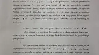 Uzasadnienie umorzenia śledztwa przeciwko Kwaśniewskim
