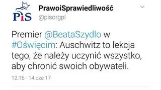 W środę z Twittera PiS zniknął wpis o słowach premier Szydło w Auschwitz