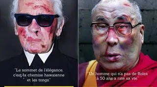 W tej samej kampanii wystąpili również Karl Lagerfeld i Dalajlama