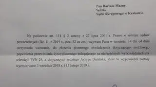 Wezwanie, jakie otrzymał sędzia Dariusz Mazur