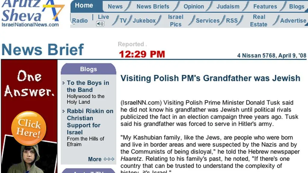 Wiadomość na Arutz Sheva