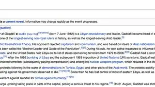 Wikipedia przez pewien czas informowała, że Kaddafi nie żyje