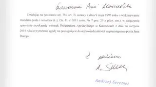Wniosek Prokuratury Generalnej do Sejmu o uchylenie immunitetu Janowi Buremu