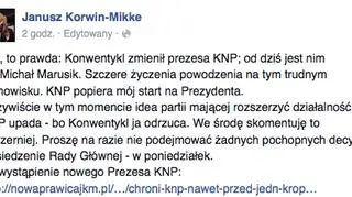 Wpis Janusza Korwin-Mikkego na facebooku 