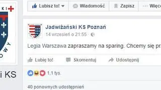 Wpis klubu na fanpage'u