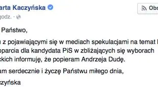 Wpis Marty Kaczyńskiej na Facebooku