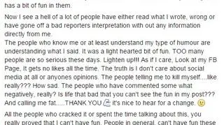 Wpis modelki na Facebooku