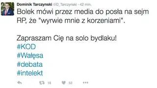 Wpis na Twitterze Dominika Tarczyńskiego