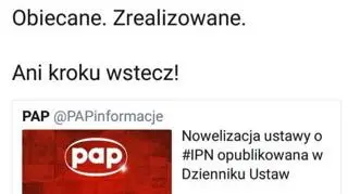 Wpis społecznościowy Dominika Tarczyńskiego  o ustawie o IPN