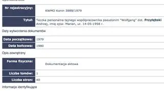 Wpis w inwentarzu archiwalnym IPN TW "Wolfgang"