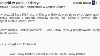 Wpis ze strony Urzędu Gminy Olsztyn
