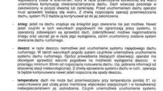 Wyciąg z instrukcji obsługi dachu