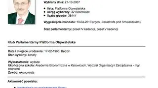 Wygaśnięcie mandatu przez katastrofę, czyli pożegnanie na stronie sjmowej (sejm.gov.pl)