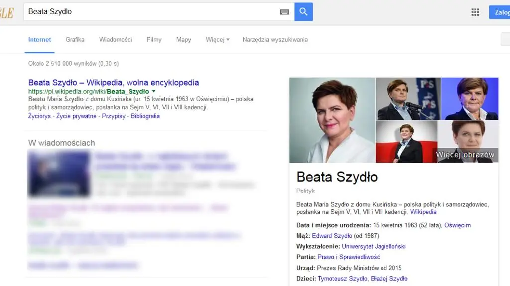 Wynik wyszukiwań w Google