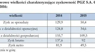 Wyniki netto PGZ wyraźnie spadały w latach 2014-2016