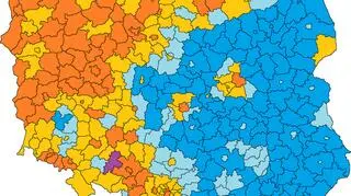 Wyniki wyborów prezydenckich w 2015 roku - mapa powiatów