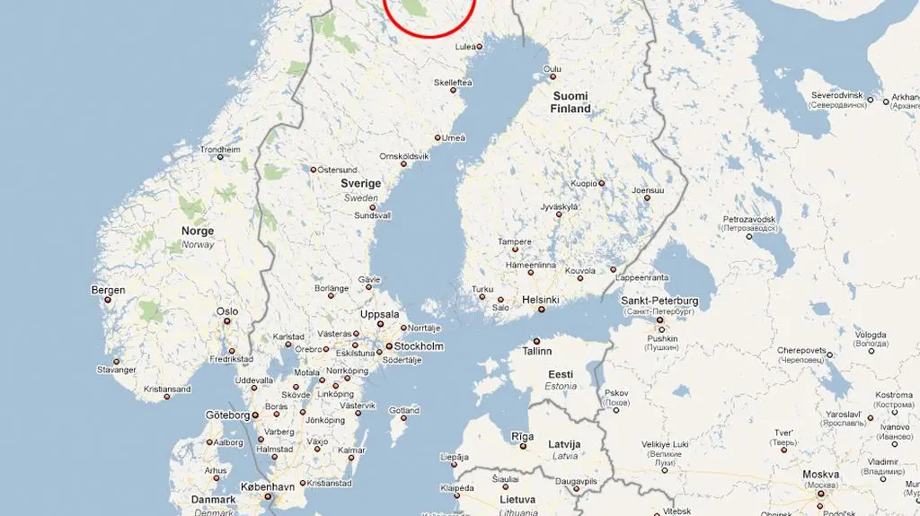 Wypadek wydarzył się na północy Szwecji (mapy.google.pl)