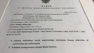 Wyrok uniewinnia Jaśkowiak, a kosztami sądowymi obarcza Skarb Państwa
