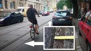 Wyrwy przy torach tramwajowych na ul. Kraszewskiego