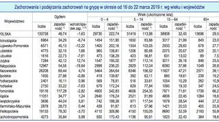 Zachorowania i podejrzenia zachorowań na grypę w okresie od 16 do 22 marca 2019 roku