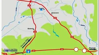Zamknięty zostanie przejazd na drodze krajowej nr 24 w okolicach nowo powstającego ronda na skrzyżowaniu starej „trójki” z drogą krajową nr 24 w kierunku Kostrzyna nad Odrą