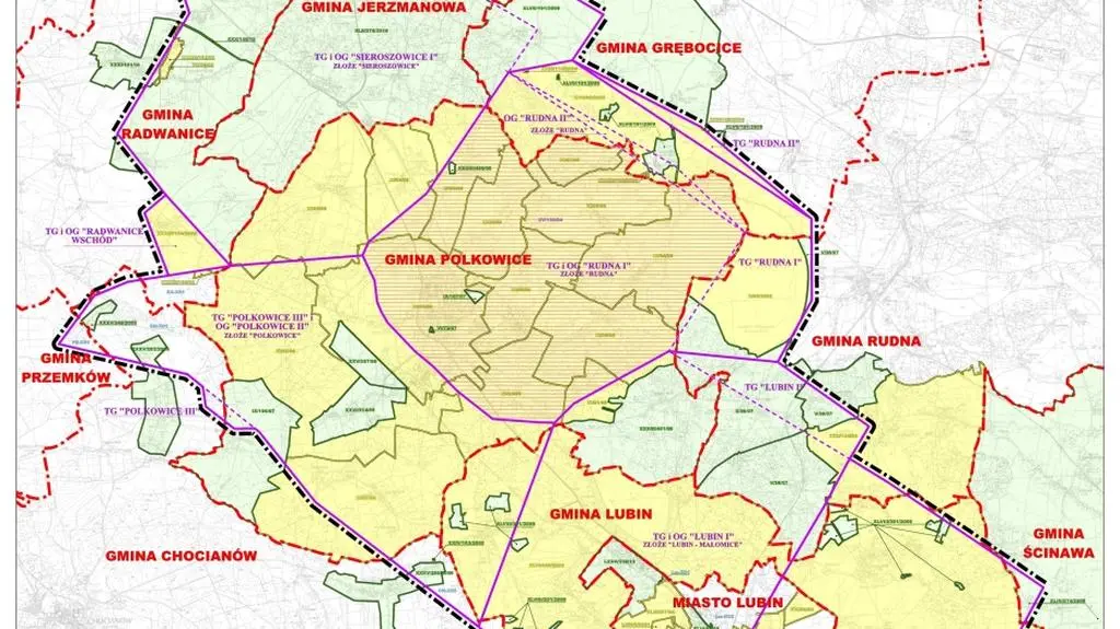 Zasięg obszarów kopalni KGHM