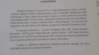 Zawiadomienie Piotra Jędrzejewskiego skierowane do zastępcy rzecznika dyscyplinarnego