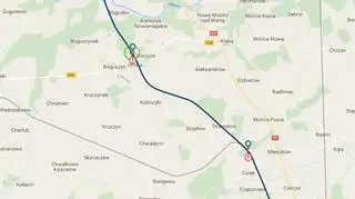 Zielony punkt oznacza stojący pociąg