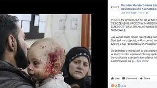 Zrzut ekranu z wpisem Ośrodka Monitorowania Zachowań Rasistowskich i Ksenofobicznych