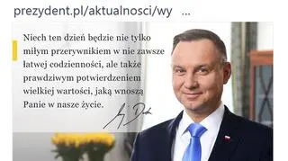 Życzenia prezydenta Andrzeja Dudy