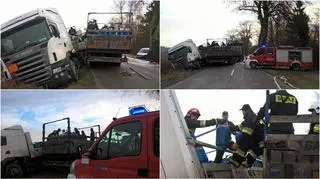 Ciężarówka z butlami w rowie