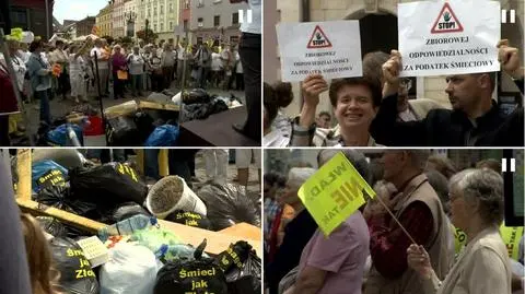 Przed siedzibą PO zrzucili śmieci. 
"Nie zapłacimy za bubel ustawowy"