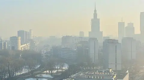 Warsaw, the capital city of Poland covered with a thick cloud of smog