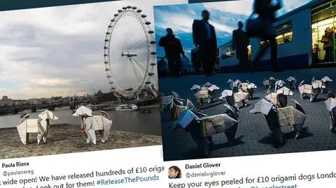 Figurki psów wykonane z funtów na ulicach Londynu