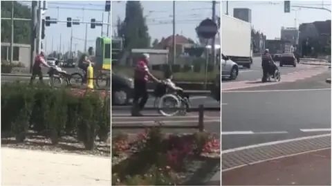 Wjechał z wózkiem inwalidzkim na środek ronda