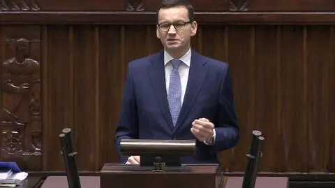 Polish PM Mateusz Morawiecki speaking in the lower house of parliament