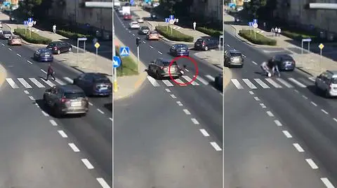 Potrącona kobieta na przejściu dla pieszych. Przechodziła na czerwonym