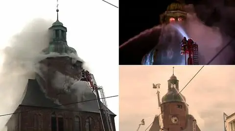 Dogaszanie pożaru katedry w Gorzowie Wielkopolskim