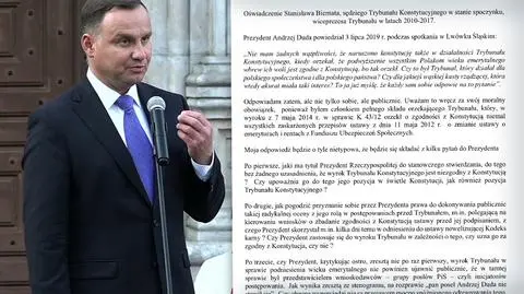Wypowiedź o TK, do której odniósł się Biernat, prezydent wygłosił 3 lipca na spotkaniu z mieszkańcami Lwówka Śląskiego