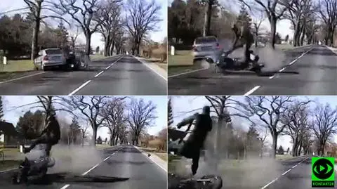 The motorcyclist can count his blessings as he came out of this horrible accident only with a broken arm