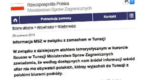Według MSZ nie ma Polaków wśród ofiar zamachu w Tunezji