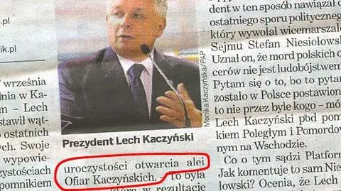 "Dziennik": prezydent otworzył Aleję Ofiar Kaczyńskich