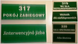 Takie tabliczki można zobaczyć w szpitalu w Kartuzach 
