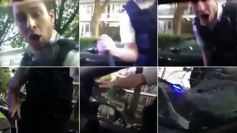 Policjant wybił przednią szybę w samochodzie