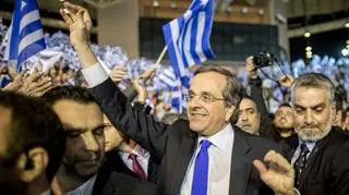 Antonis Samaras na kończącym kampanię wiecu wyborczym w Olimpijskiej Hali Teakwondo w Atenach