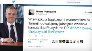 O jednodniowym zawieszeniu kampanii Bronisława Komorowskiego poinformował szef jego sztabu