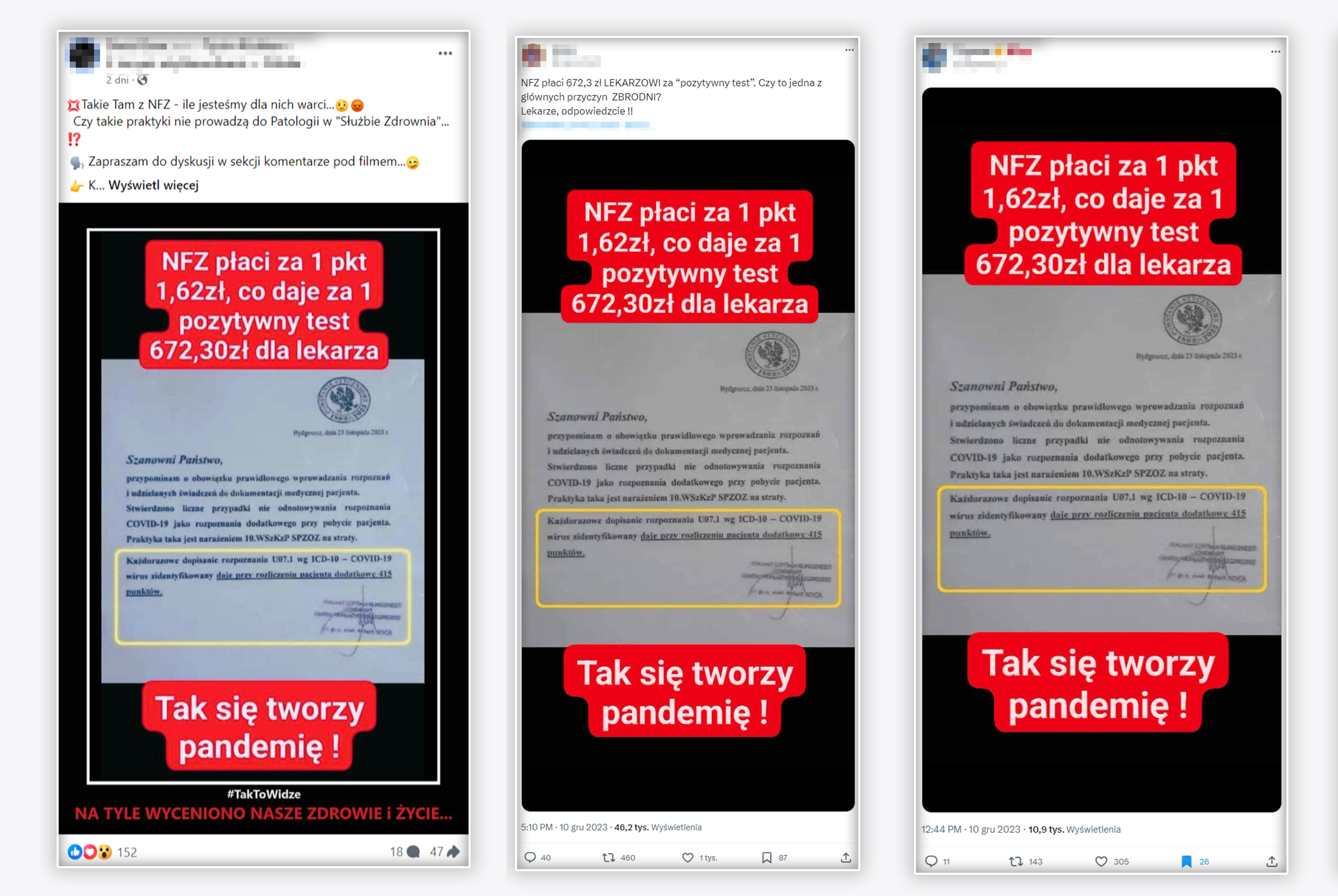 Internauci: "Tak się tworzy pandemię", "NFZ płaci 672,3 zł lekarzowi"