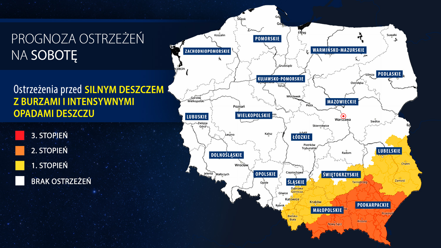 Prognoza ostrzeżeń na sobotę
